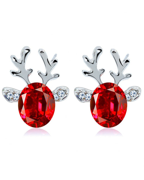 1Pair Christmas Reindeer Shaped Gem Stone Earrings