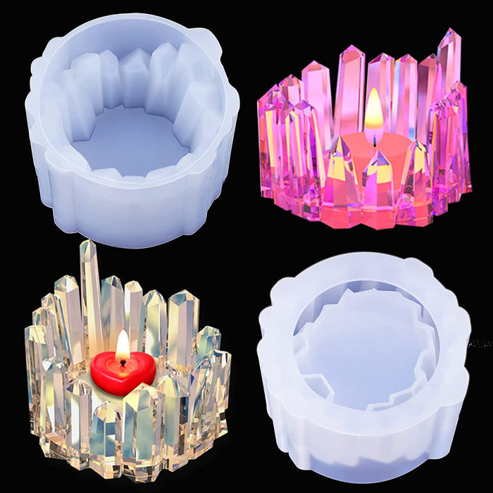 2 Pcs Crystal Cluster Tea Light Candle Holder Mold