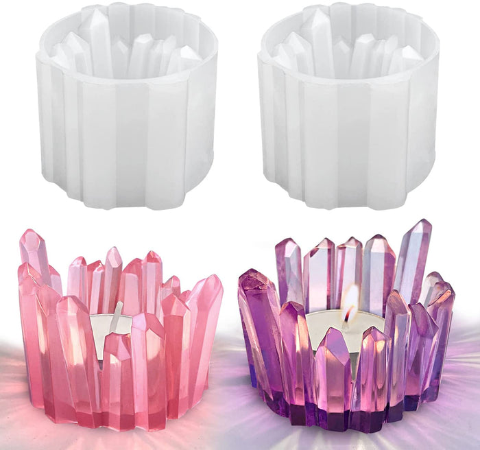 2 Pcs Crystal Cluster Tea Light Candle Holder Mold
