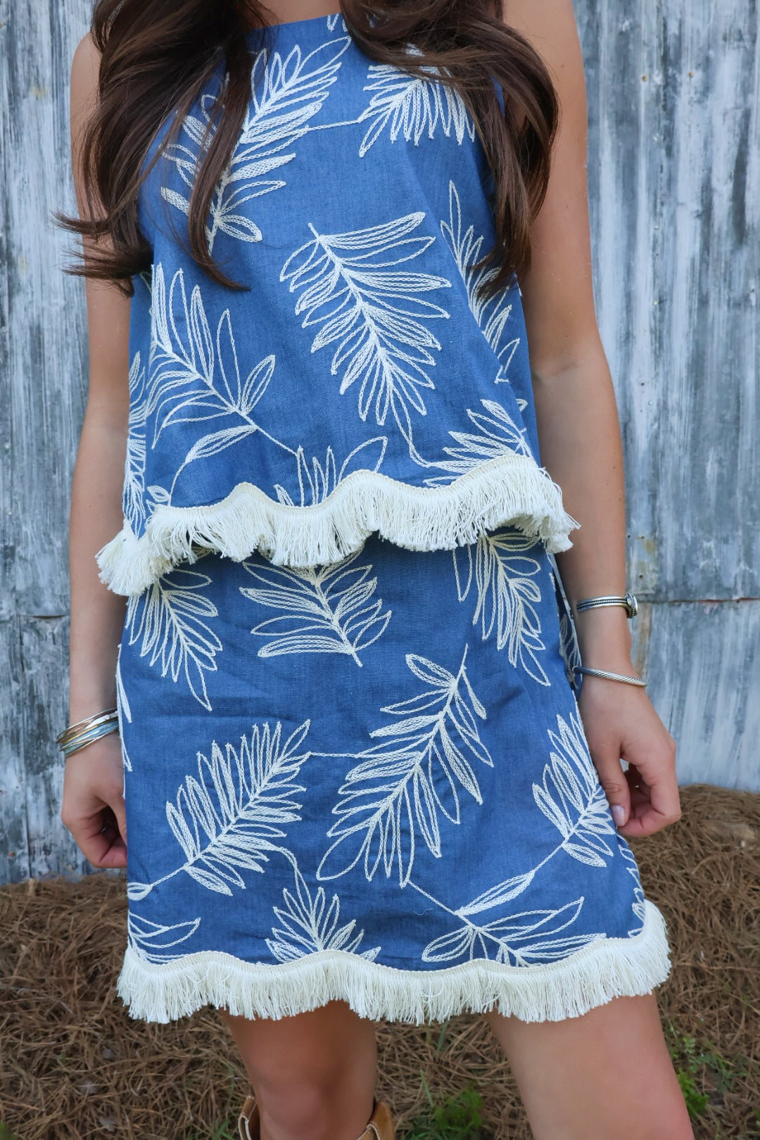 Embroidered Fringe Skirt Set