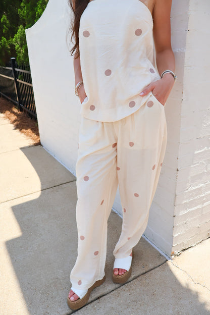 Sweet Spot Polka Dot Pants Set in Ecru