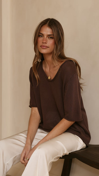 Spring Scoop Neck Tee - Chocolate