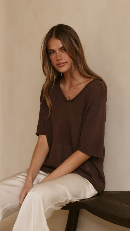 Spring Scoop Neck Tee - Chocolate
