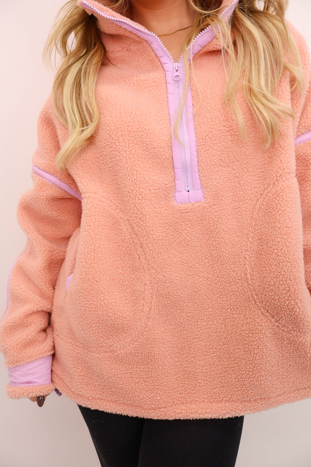 Cozy Sherpa Half-Zip Pullover - Mauve + Pink