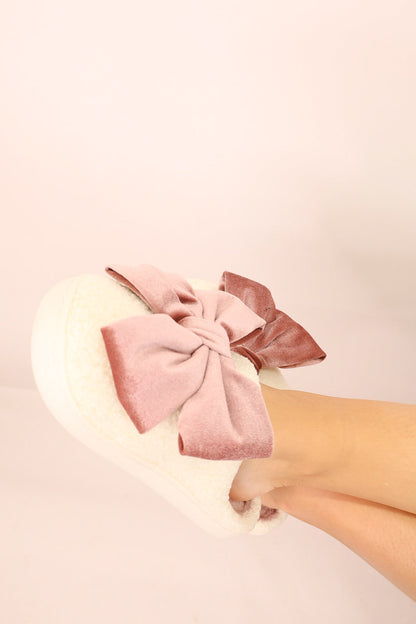 Velvet Bow Cozy Slippers