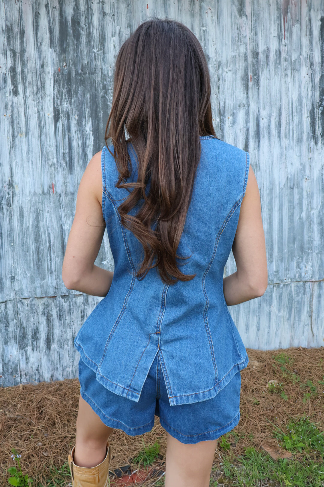 Denim Vest and Shorts Set