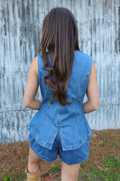 Denim Vest and Shorts Set