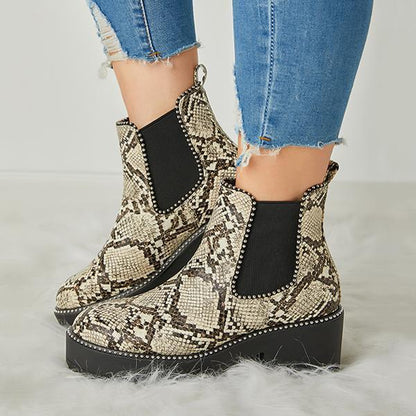 Casual Snakeskin Platform Slip On Boots