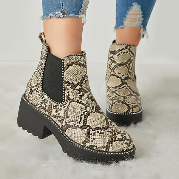 Casual Snakeskin Platform Slip On Boots