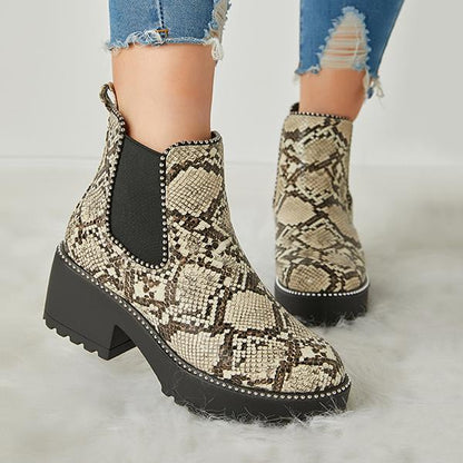 Casual Snakeskin Platform Slip On Boots