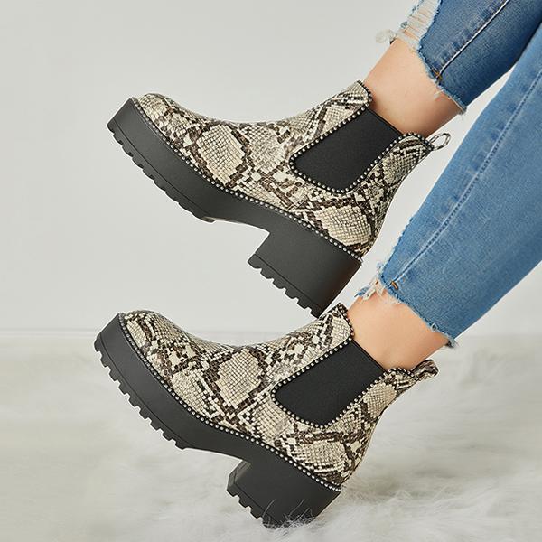 Casual Snakeskin Platform Slip On Boots