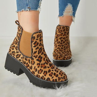 Casual Snakeskin Platform Slip On Boots
