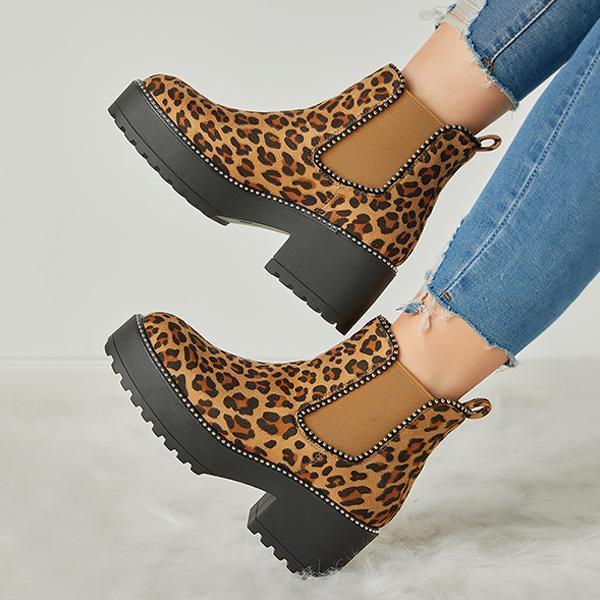 Casual Snakeskin Platform Slip On Boots