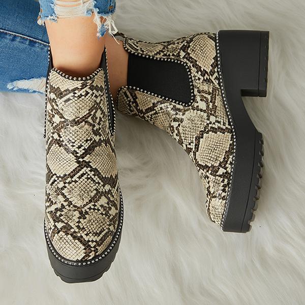 Casual Snakeskin Platform Slip On Boots