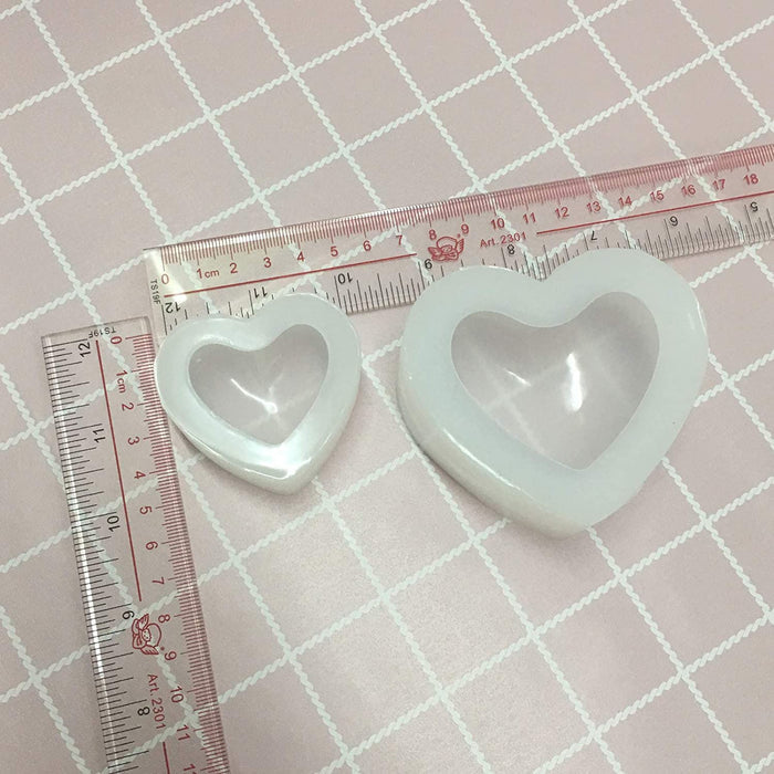2pcs 3D Heart Silicone Molds for Epoxy Resin Small Mirror Heart Shape