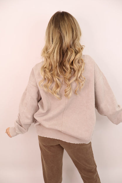 Moda Embroidered Oversized Pullover - Mocha