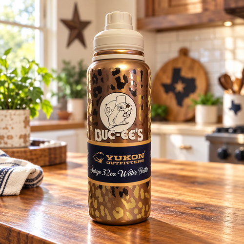 32oz Buc-ee's Gold Print Water Bottle by Yukon Outfitter's