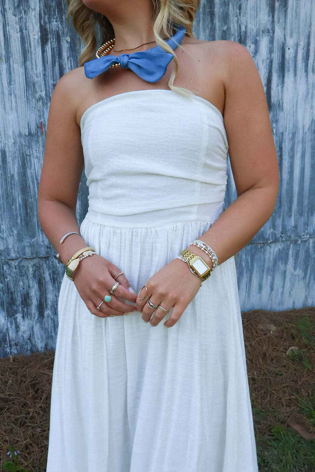 Off White Strapless Maxi Dress