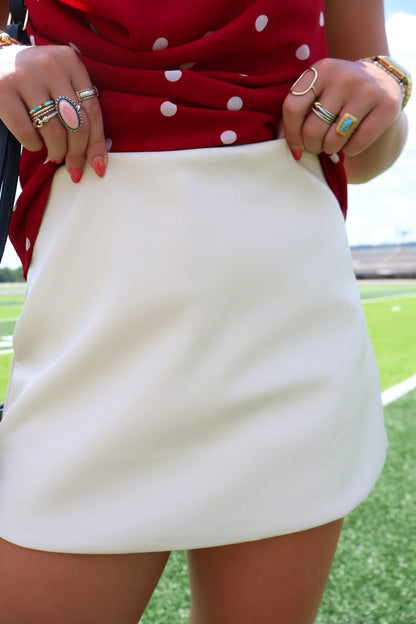 Cream Faux Leather Skort