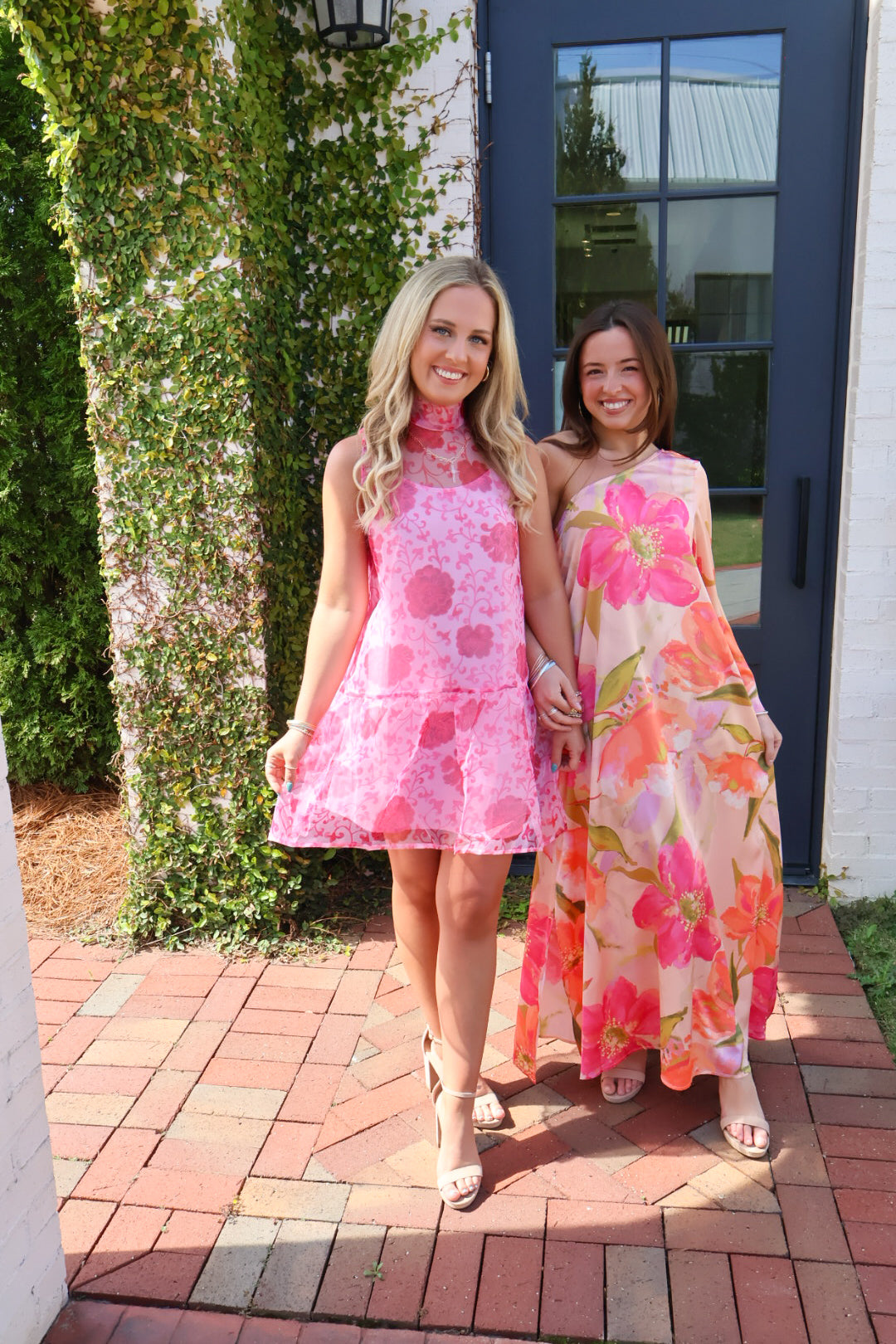 Rosé Garden High Neck Pink Floral Dress
