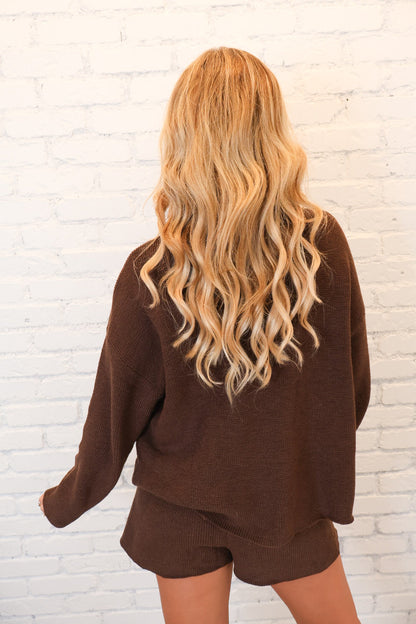 Cozy Knit Sweater Set - Chocolate Brown