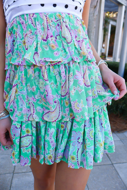 Mixed Print Polka Dot & Floral Tiered Mini Dress