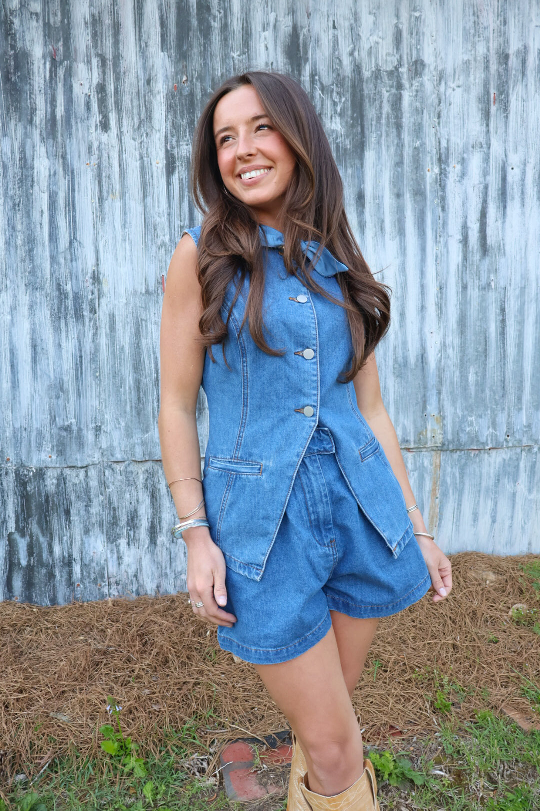 Denim Vest and Shorts Set