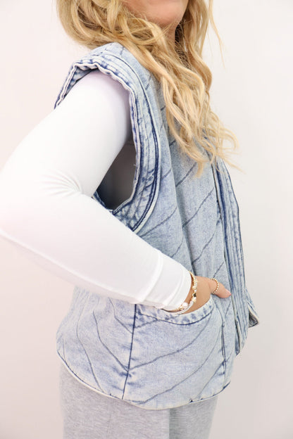 The Everyday Washed Quilted Denim Vest