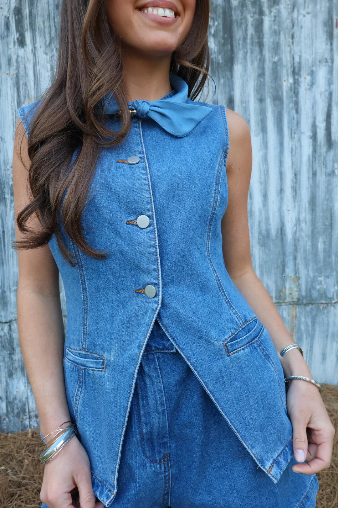 Denim Vest and Shorts Set