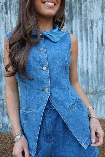 Denim Vest and Shorts Set