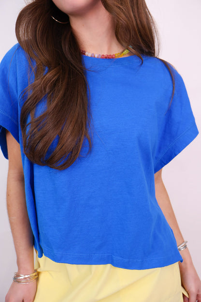Open Back Everyday Slub Tee - Cobalt Blue