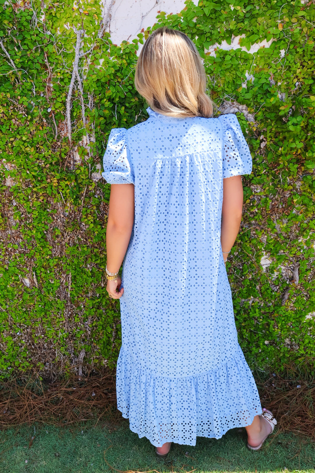 Eyelet Midi Dress - Blue