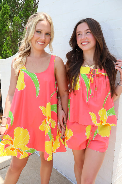 Coral Floral Trapeze Mini Dress