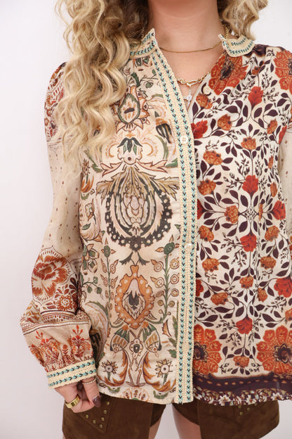 Boho Patchwork Button-Down Top