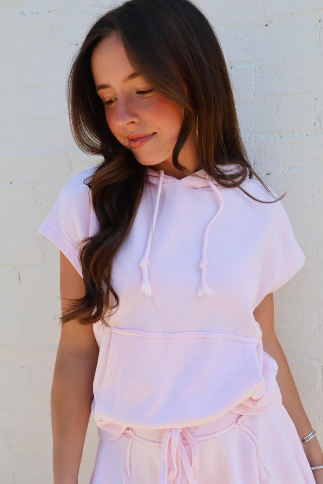 Washed Terry Top and Skort Set - Pink