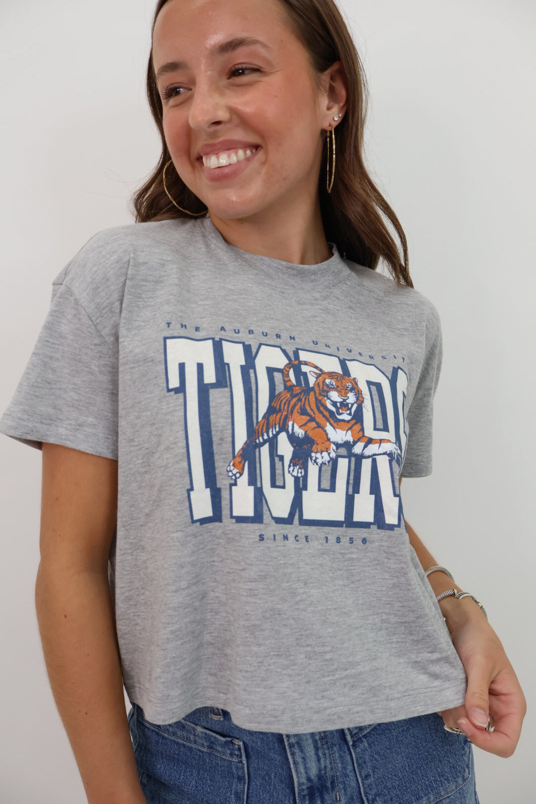 Auburn Tigers Throwback Crop Tee - Grey