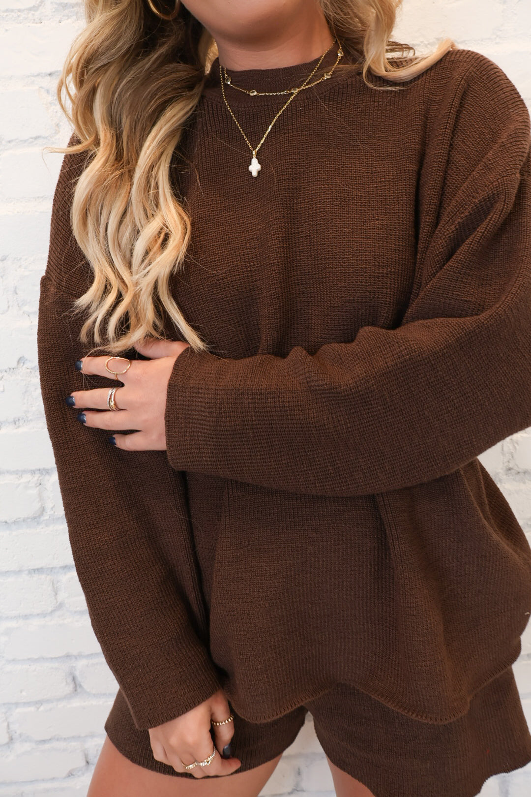 Cozy Knit Sweater Set - Chocolate Brown
