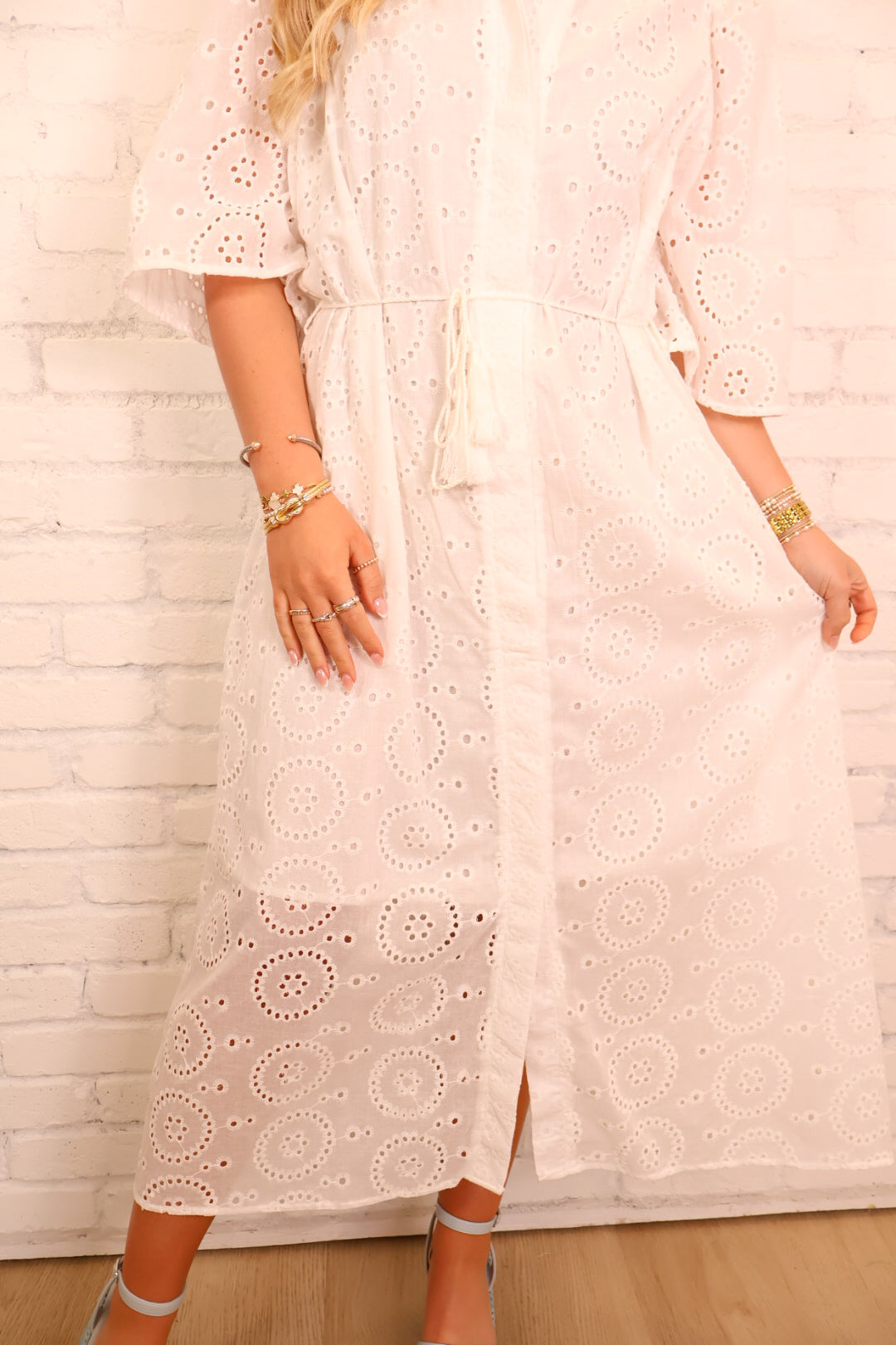 Classic White Eyelet Midi Dress