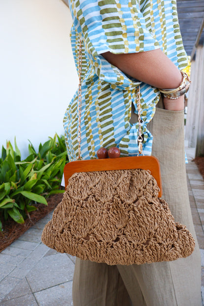 Woven Straw Clutch Crossbody Bag