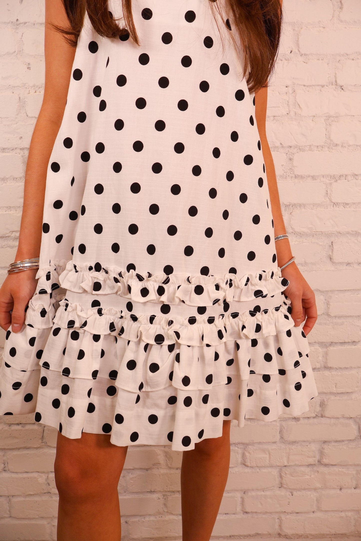 Black & White Polka Dot Ruffle Mini Dress