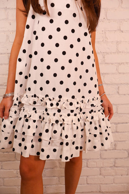 Black & White Polka Dot Ruffle Mini Dress