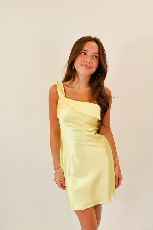Sunshine Drape One Shoulder Satin Mini Dress