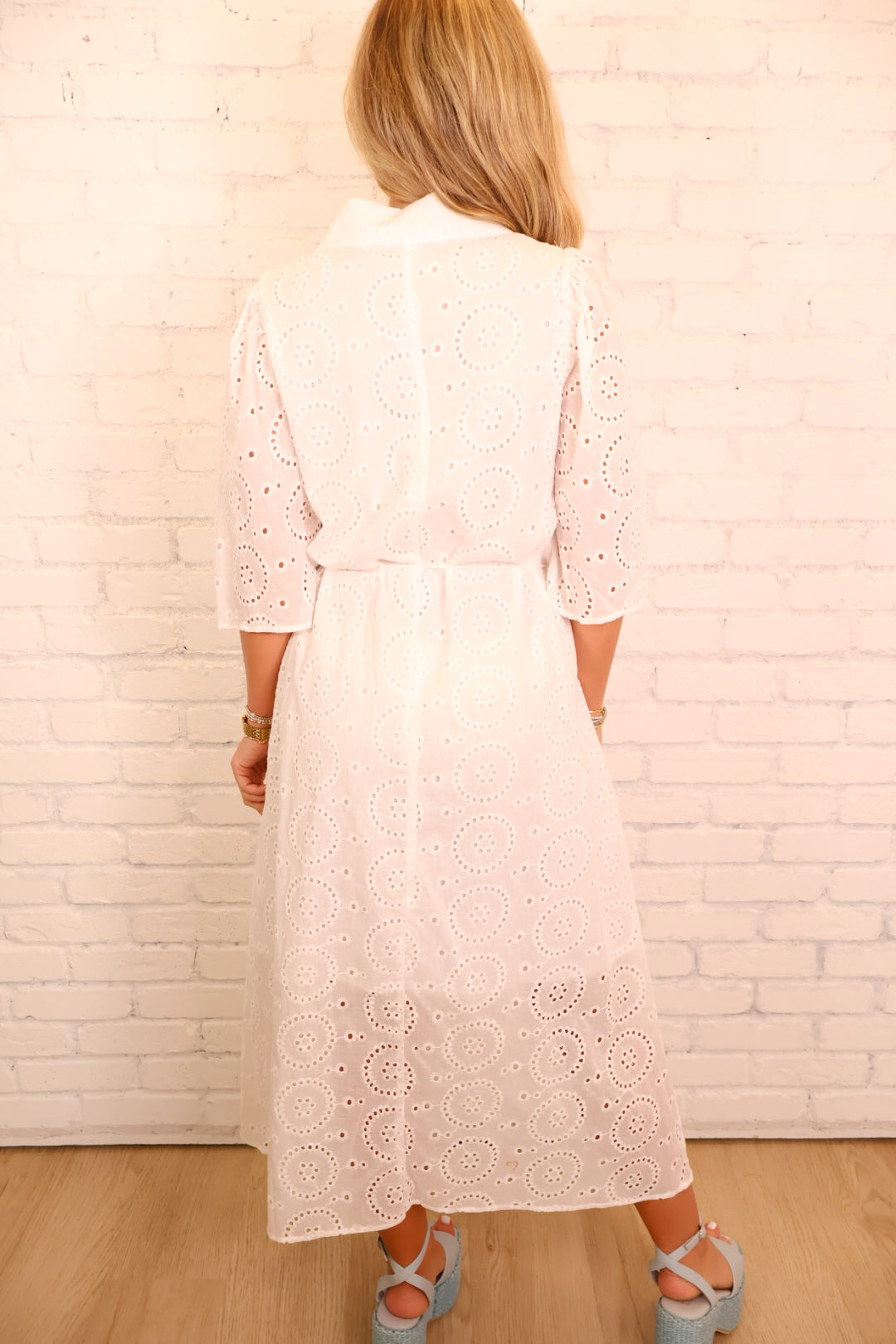 Classic White Eyelet Midi Dress