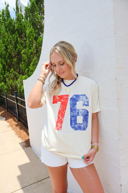 '76 Distressed Varsity Graphic Tee