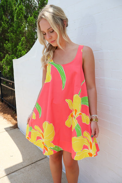 Coral Floral Trapeze Mini Dress