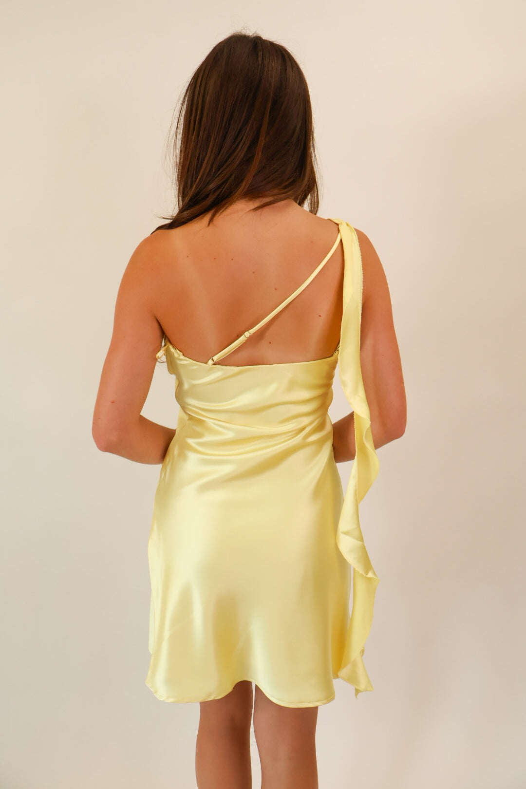 Sunshine Drape One Shoulder Satin Mini Dress
