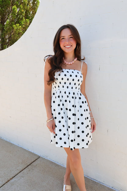 Smocked Polka Dot Mini Dress