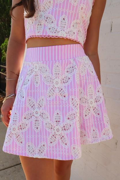 Pink Lace Crop Top and Mini Skirt Set