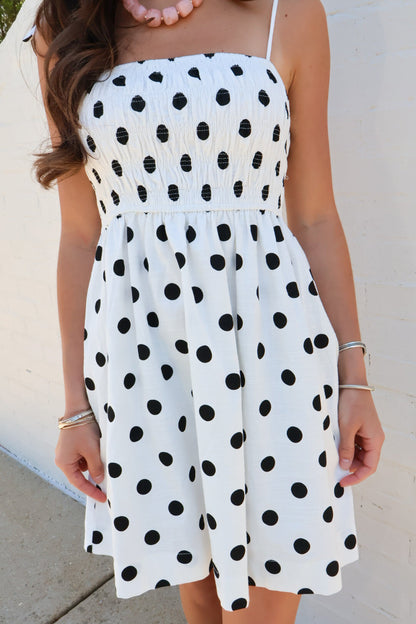 Smocked Polka Dot Mini Dress