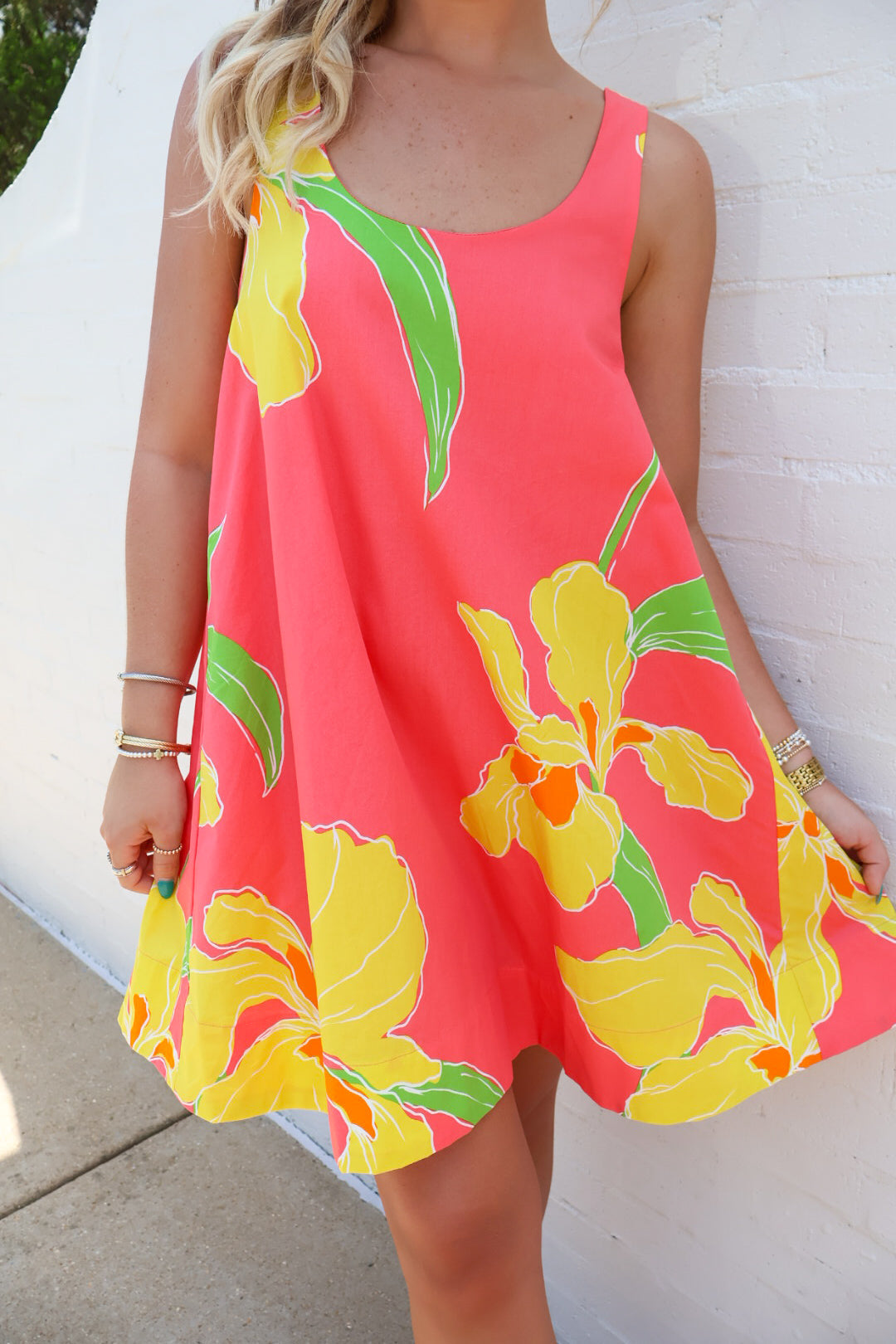 Coral Floral Trapeze Mini Dress